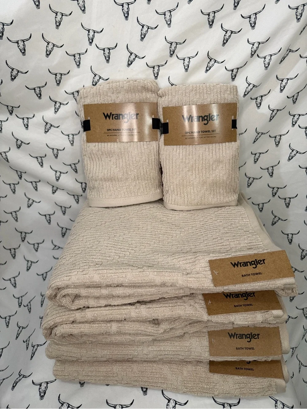 Wrangler Beige Textured Bath & Hand Towel Set